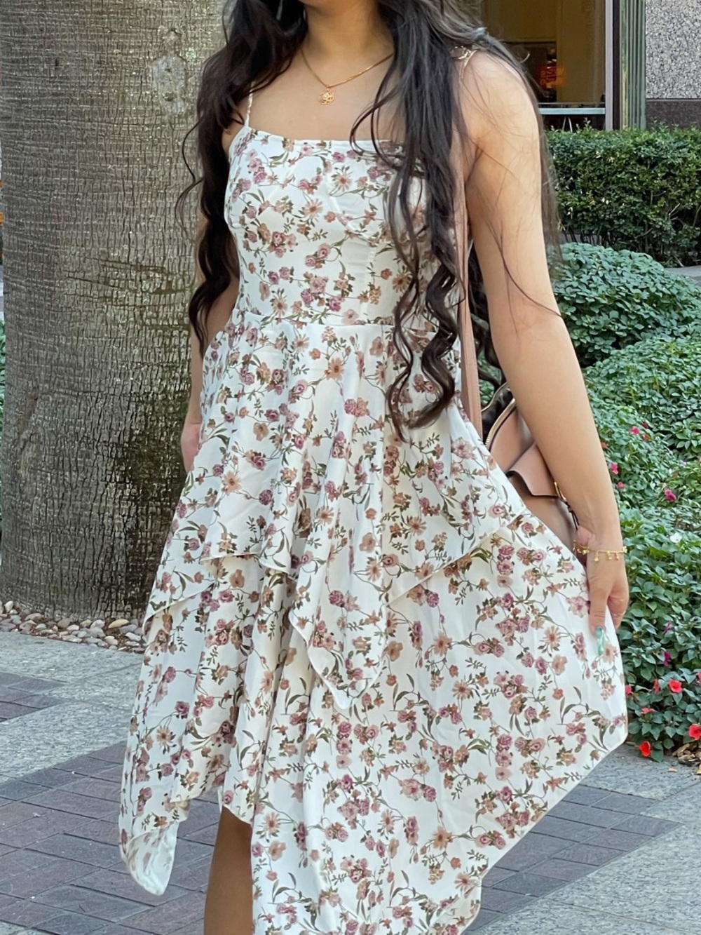PrettyLittleThing White Dress with Pink Floral Print
